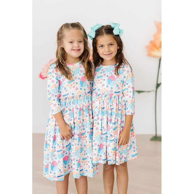 Egg-cellent 3/4 Sleeve Pocket Twirl Dress