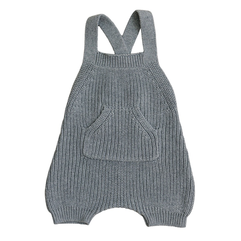Grey Pocket Knit Overalls|0-3|3-6|6-12|12-18|18-24