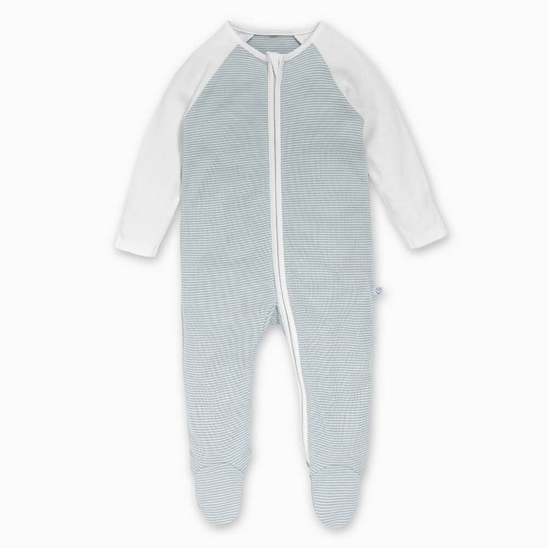 Raglan Sleeve Zip-Up Sleepsuit – Blue Stripe