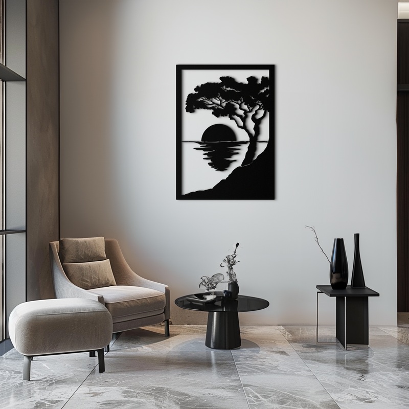 Sunset Tree Metal Wall Art – Nature-Inspired Steel Wall Decor – KAF047