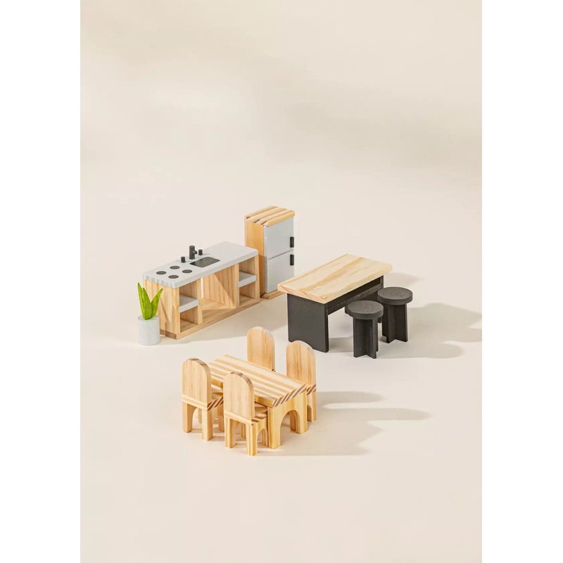 Wooden Doll House Kitchen Furniture & Accessories (12 pcs)