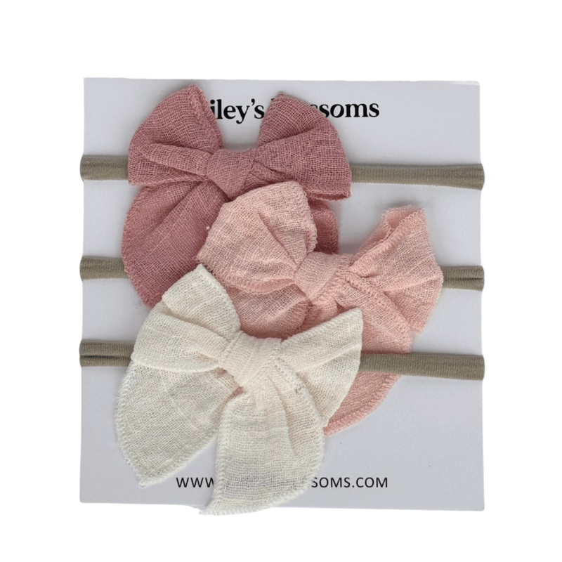 3 Piece Bow Set – Pink, Peach & Ivory