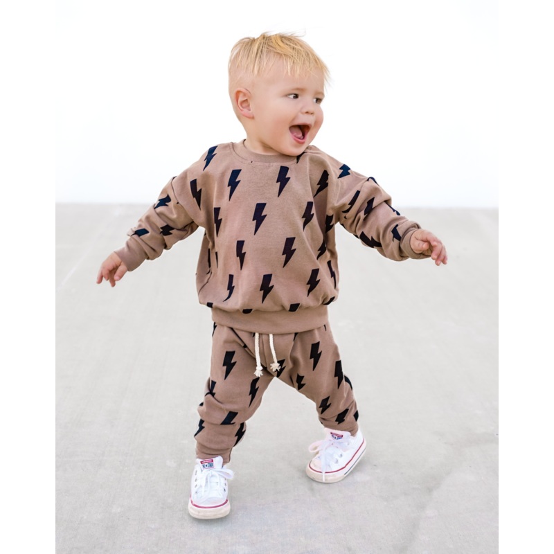 Jogger Set | Mocha Bolts|0-3M|3-6M|6-12M|12-18M|18-24M|2T|3T|4T|5T|6-7Y|8-9Y