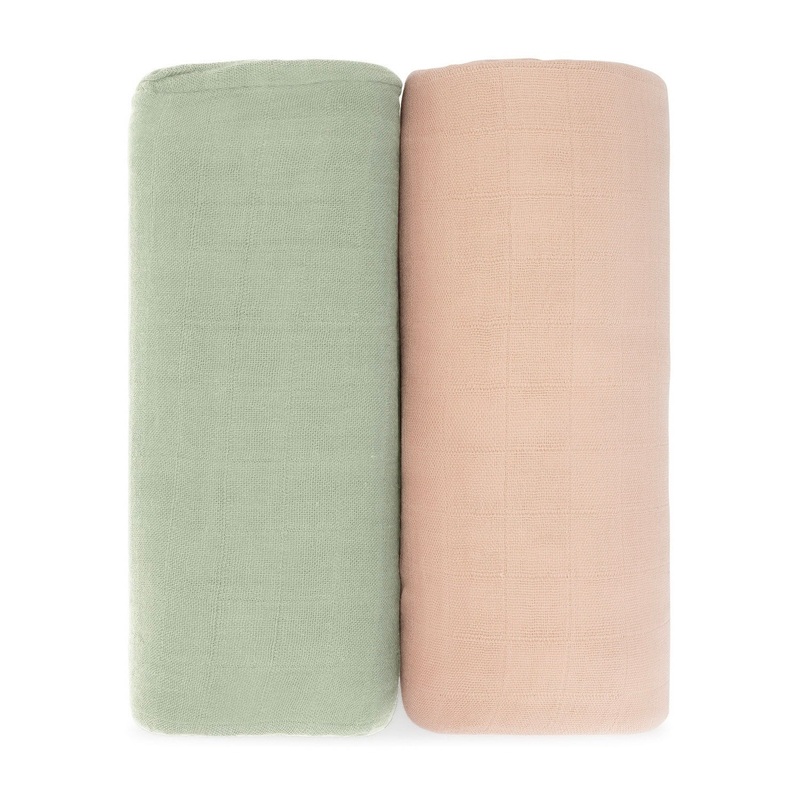 Muslin Swaddle Blanket, 2 Pack by Comfy Cubs – Sage & Blush