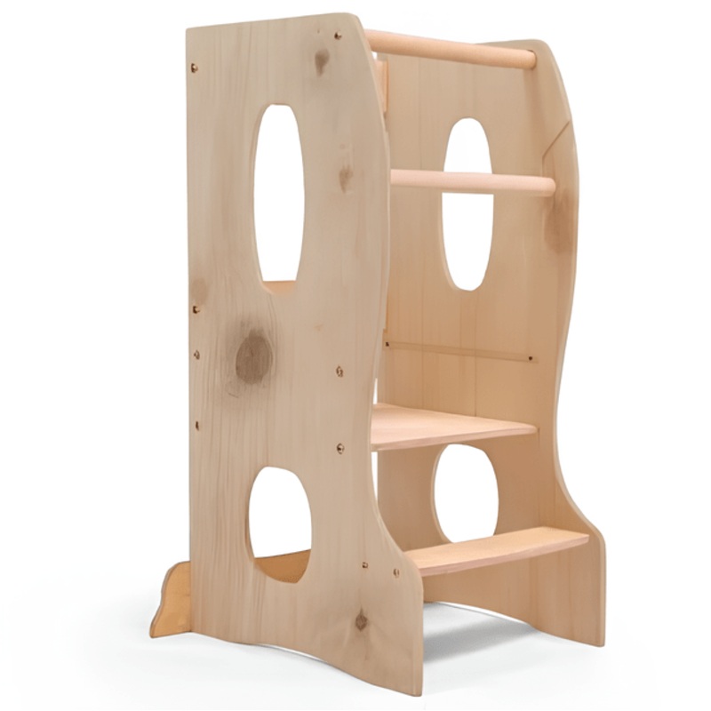 Stable Montessori Learning Tower: Wooden Growing Chair – Beige