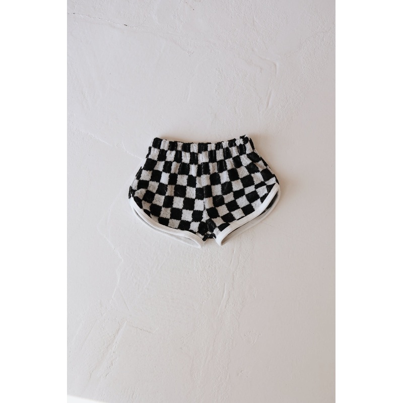 Children’s Terry Cloth Shorts | Black & White Checkerboard