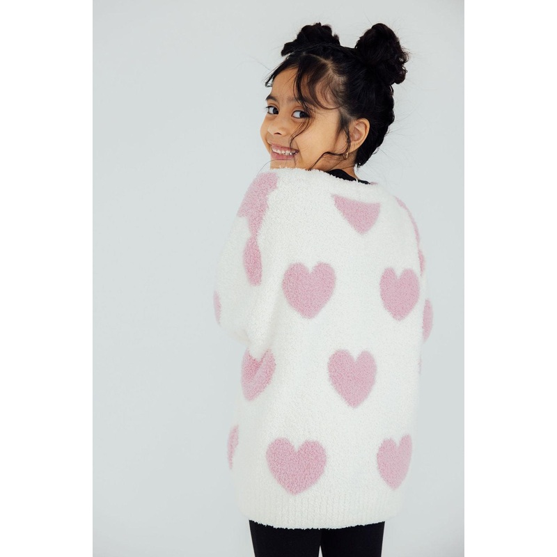 Coconut/Light Pink Heart Cozy Cardigan
