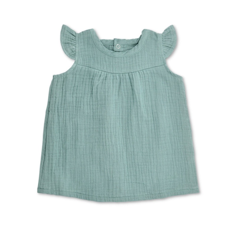 Muslin Flutter Sleeve Dress – Teal
