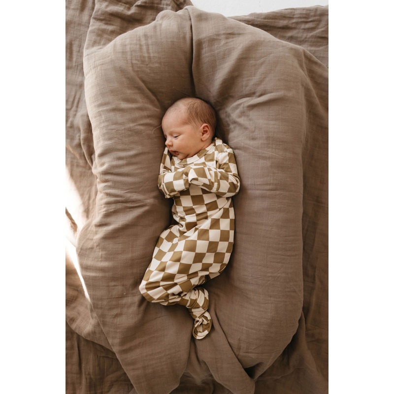 Bamboo Knotted Gown | Olive Checkerboard