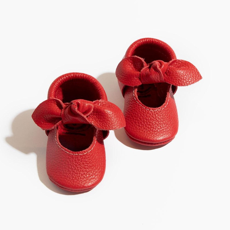Fire Engine Knotted Bow Baby Shoe