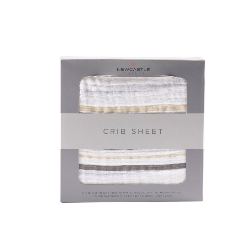Grey Stripe Cotton Muslin Crib Sheet