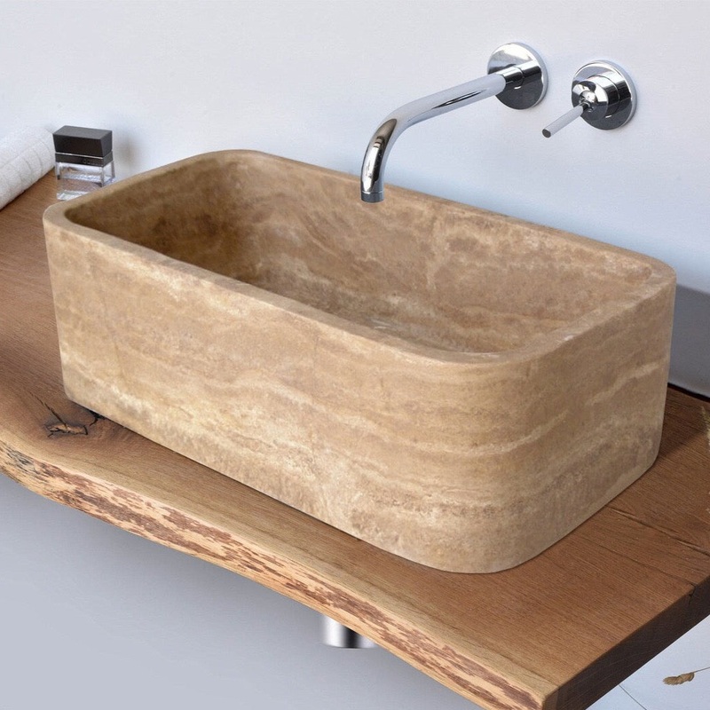 Noce Brown Travertine Farmhouse Hand-carved Apron Kitchen Sink (W)18 (L)30 (H)10