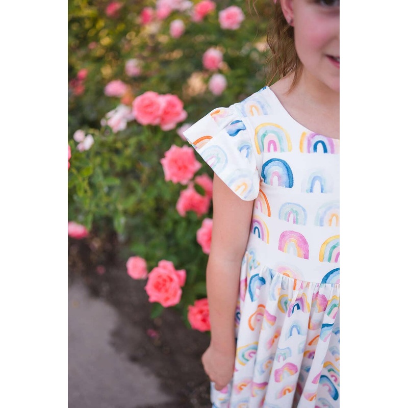 Olivia Dress in Watercolor Rainbow