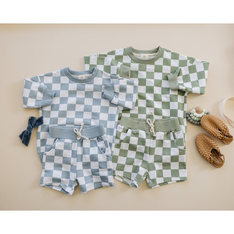 Organic Cotton Checkered Crewneck & Shorts Set