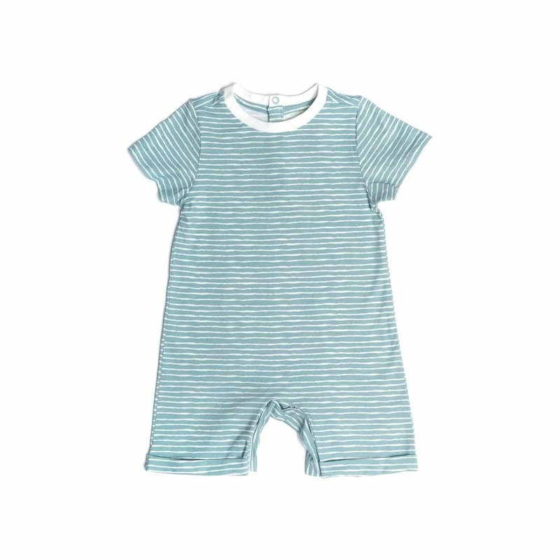 Organic Snap Romper in Green Stripes
