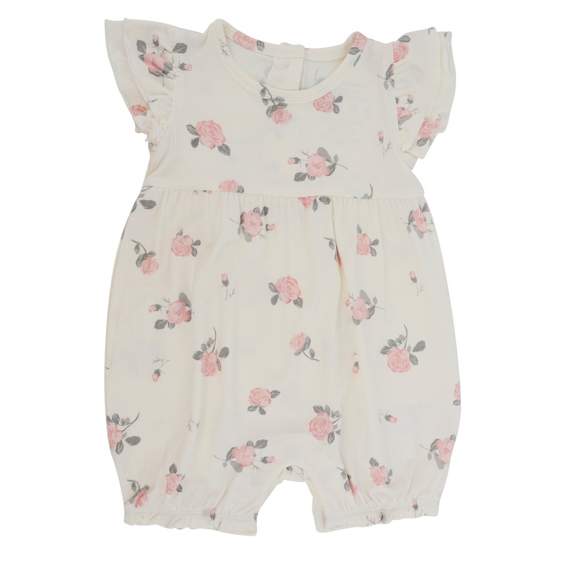 Ruffle Romper|0-3 Months|3-6 Months|6-12 Months|12-18 Months|Roses White