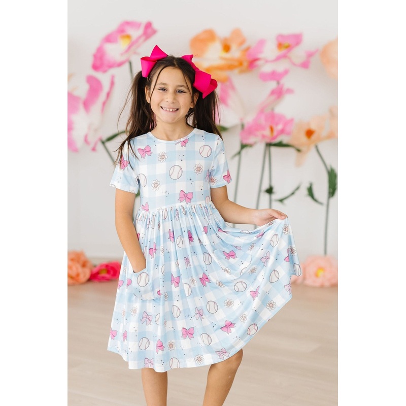 Take Me Out to the Bow Game S/S Pocket Twirl Dress