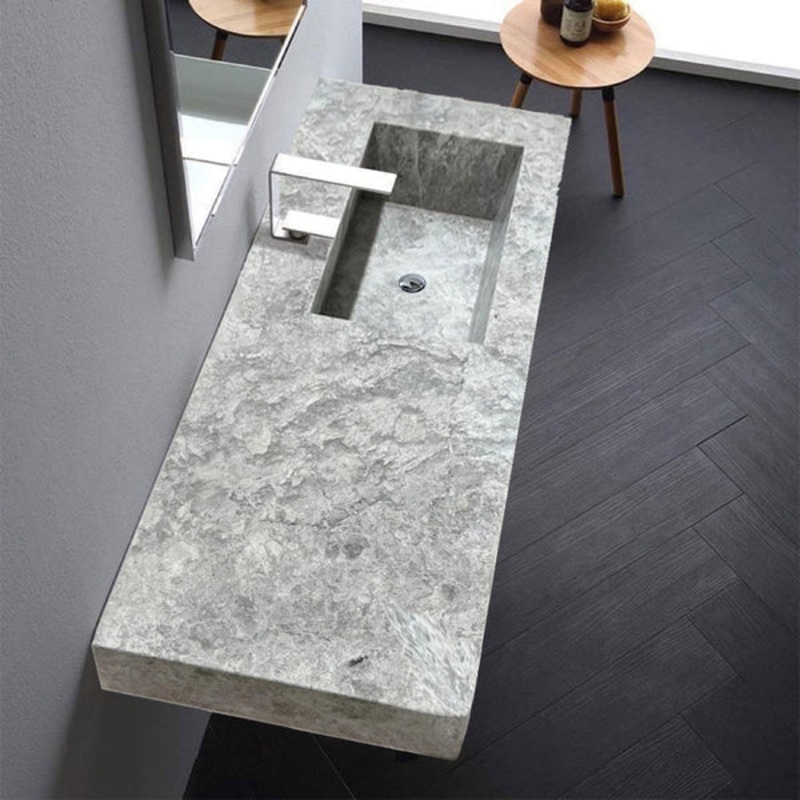 Tundra Gray Marble Rectangular Wall-mount Vanity Top Sink (W)20 (L)48 (H)5