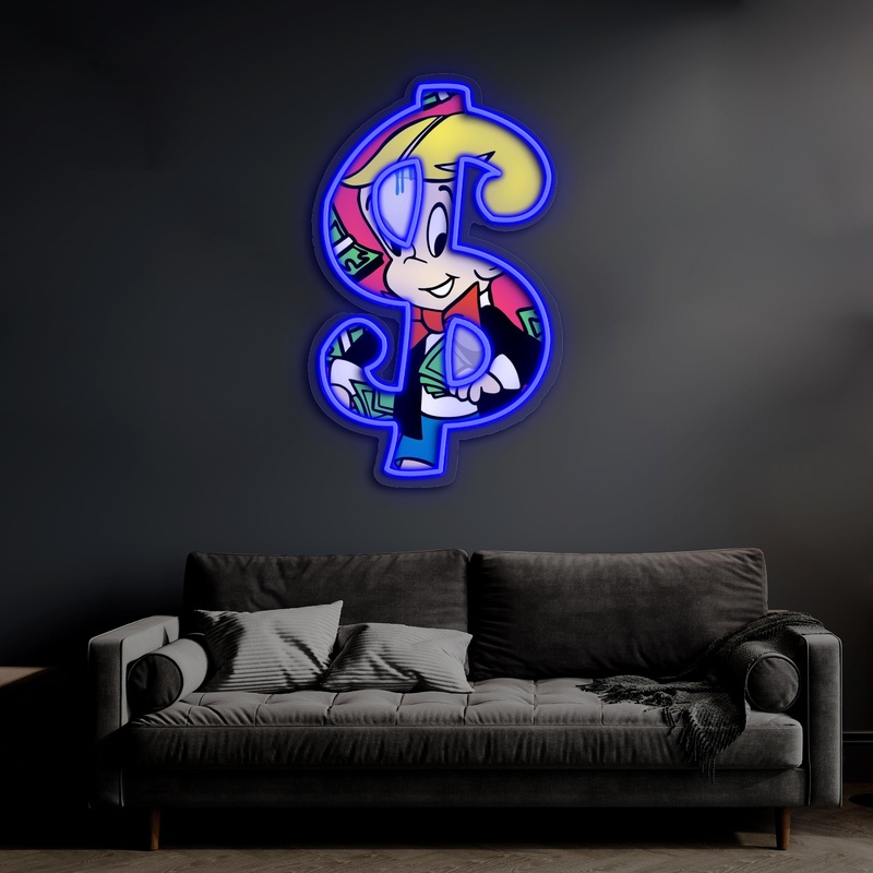 UV Printed Neon Richie Rich , Richie RichNeon Wall Art, Neon Light Sign, Custom Neon Sign, UV Print Neon Sign,Acrylic Neon Sign,Neon Gifts