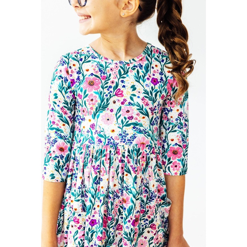 Vivid Garden 3/4 Sleeve Pocket Twirl Dress