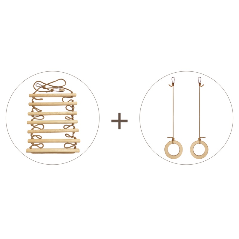 2in1 Swings Set: Gymnastic rings + Climbing rope ladder