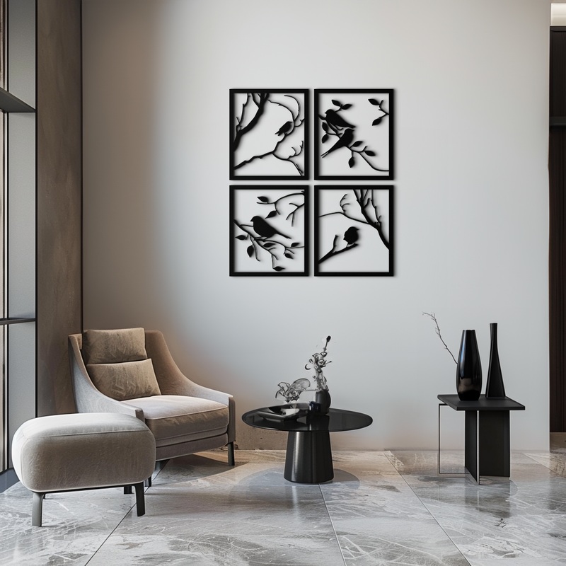 Bird Silhouette Metal Wall Art – 4-Piece Modern Steel Wall Decor – KAF128