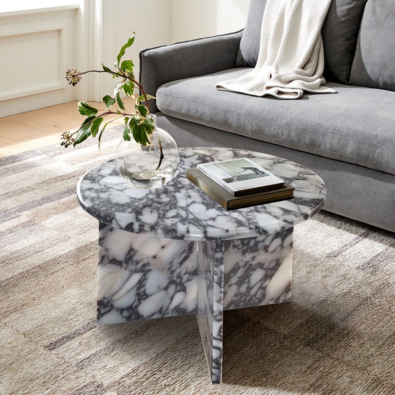 Calacatta Viola Marble Round Polished Coffee Table (D)24 (H)16