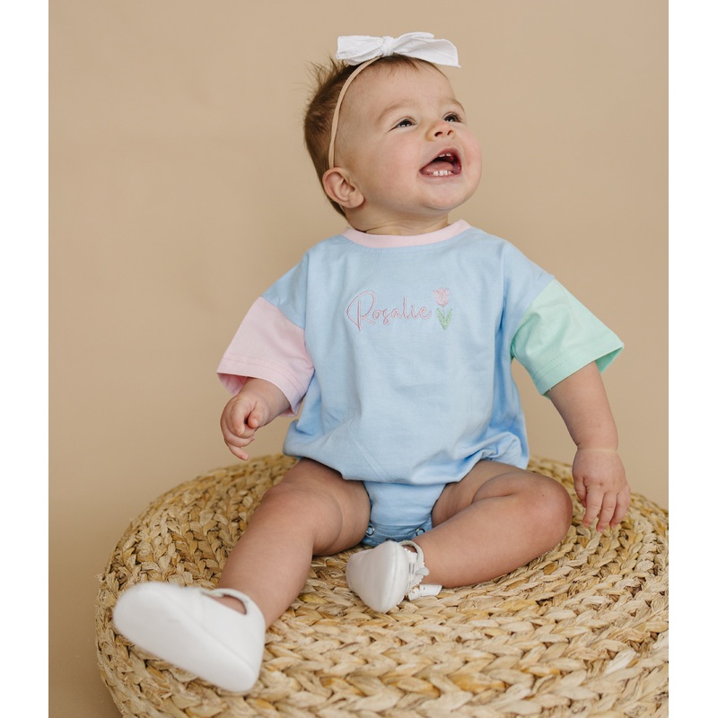 Custom Embroidered Baby Colorblock T-Shirt Romper