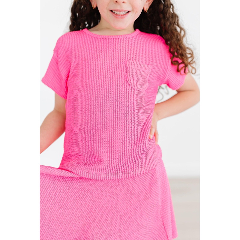 Neon Pink Scrunchy Pocket Tee|6-12M|12-24M|2T|3T|4T|5/6|7/8|9/10
