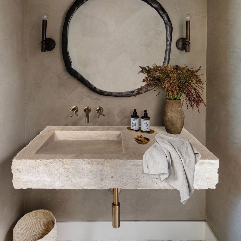 Troia Light Travertine Rustic Rectangular Wall-mount Bathroom Sink (W)16 (L)36 (H)10