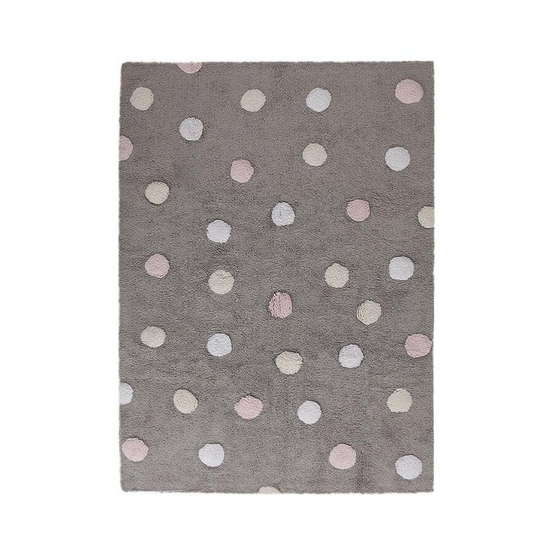 WASHABLE RUG TRICOLOR POLKA DOTS GREY-PINK