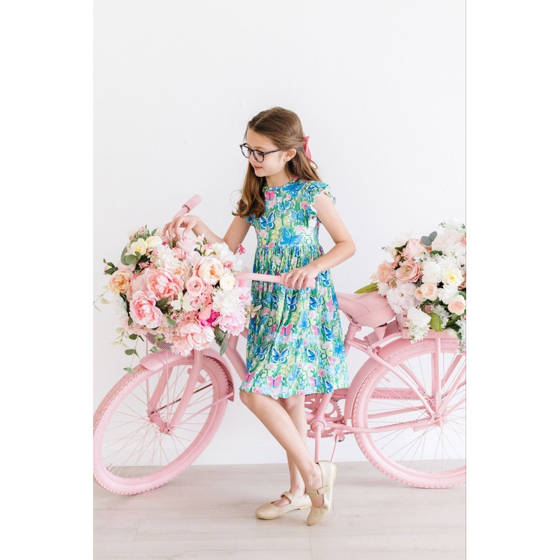 Watercolor Butterflies Flutter Sleeve Twirl Dress
