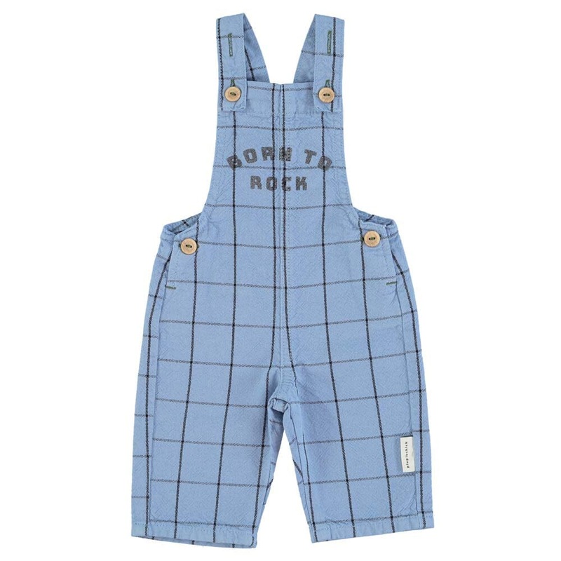 Baby Dungarees – Blue Checkered w/ Born to Rock Print