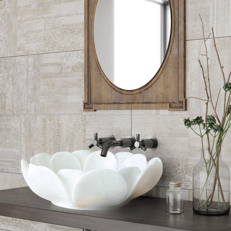 Carrara White Marble Flower Shape Above Vanity Bathroom Sink Polished (D)17 (H)6