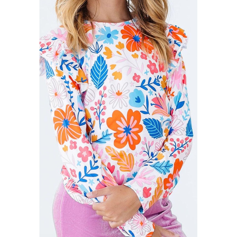 Colorful Carnations L/S Ruffle Tee