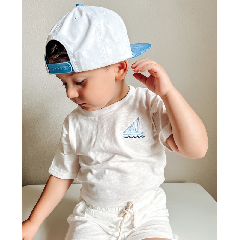 Custom Embroidered Sailboat Monogram Organic Cotton Shorts Set