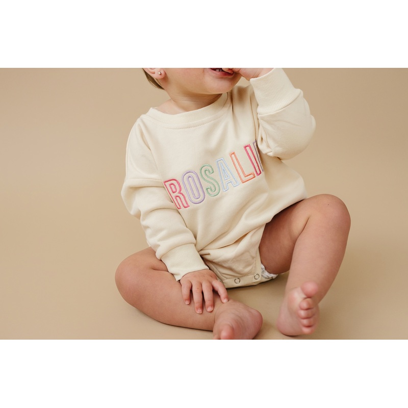 Custom Embroidered Sweatshirt Romper – Rainbow Letters