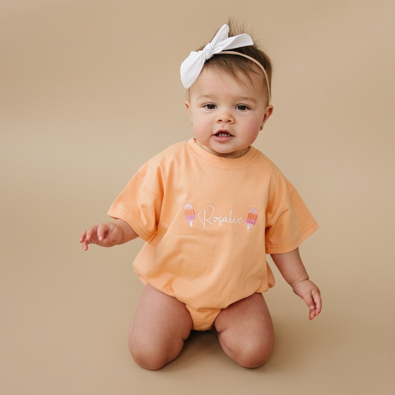 Custom Embroidered T-Shirt Romper – Creamsicle
