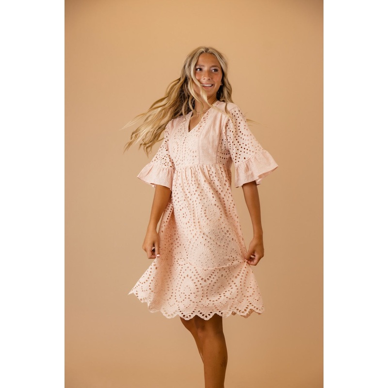 Falling For You Eyelet Dress in Blush