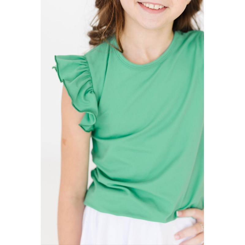 Kelly Green S/S Ruffle Tee|6-12M|12-24M|2T|3T|4T|5/6|7/8|9/10