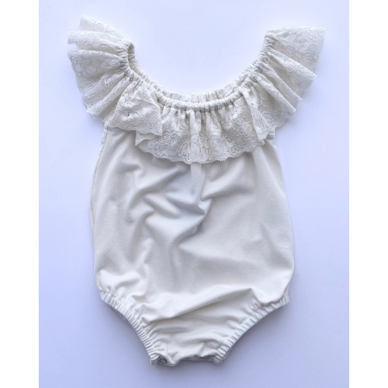 Kenzie Lace Flutter Sleeve Leotard – Vanilla Cream