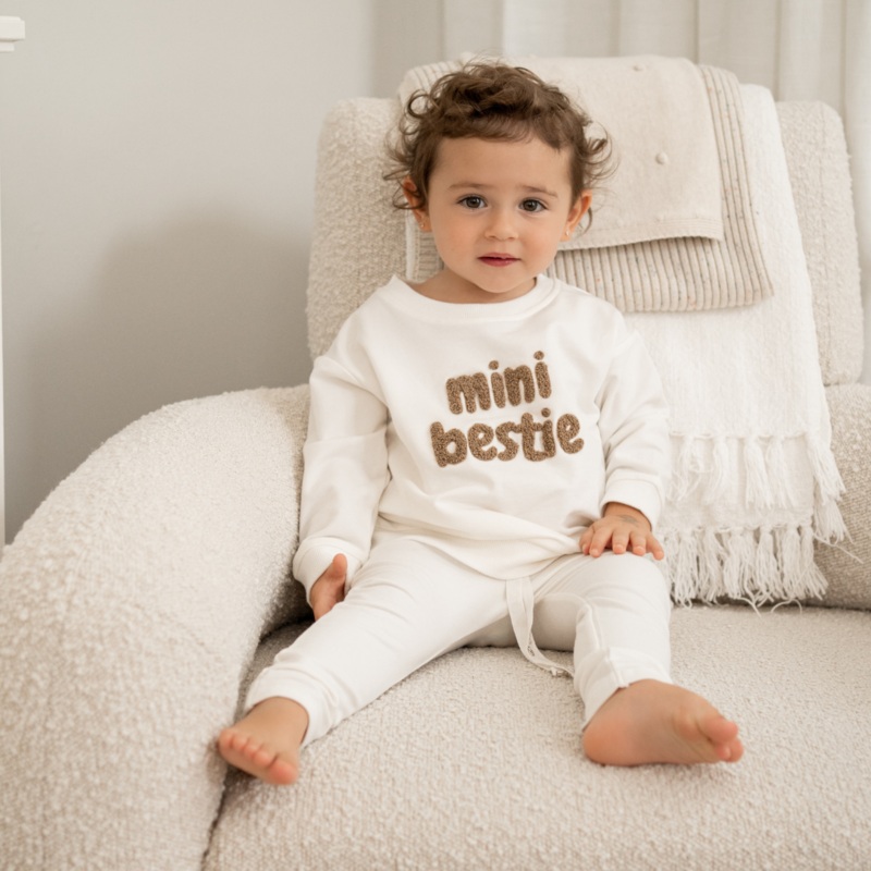 Mini Bestie Crewneck|NB|0-3M|3-6M|6-9M|9-12M|12-18M|18-24M|2-3T|3-4T|4-5T|5-6T|Milk / Latte|Oatmeal / Milk