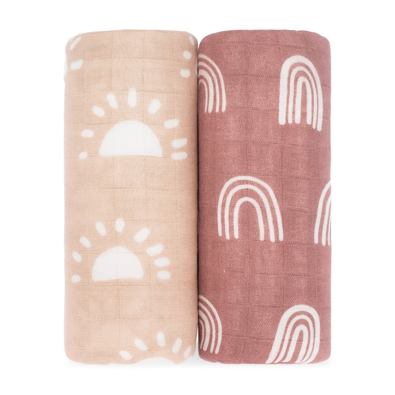 Muslin Swaddle Blanket, 2 Pack by Comfy Cubs – Sun & Rainbow