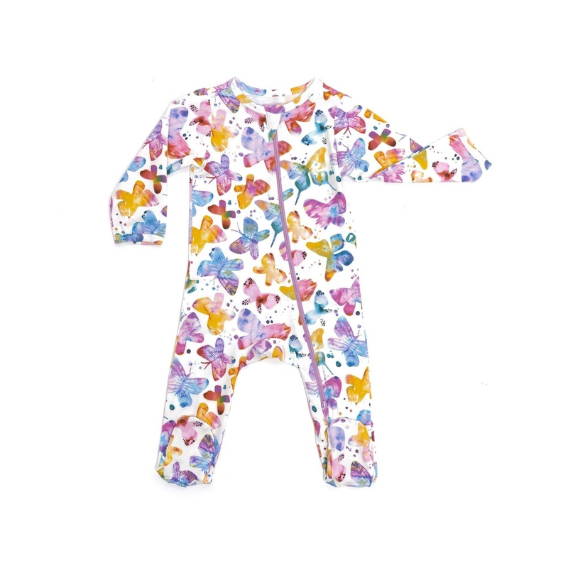 Organic Footie – Butterflies|Newborn|0-3 Months|3-6 Months|6-9 Months|9-12 Months|12-18 Months