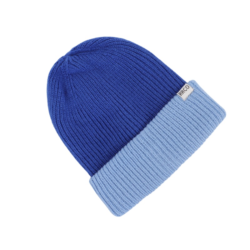 Thick Knit Beanie Dark Blue/Light Blue
