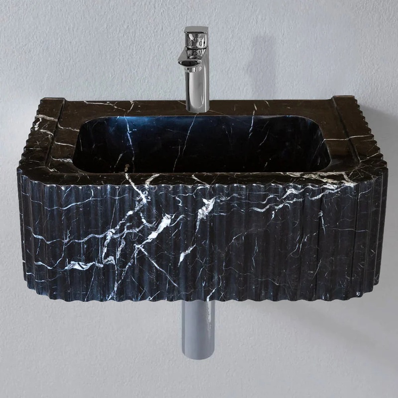 Toros Black Marble Rectangular Wall-mount Bathroom Sink Polished (W)12 (L)19 (H)7