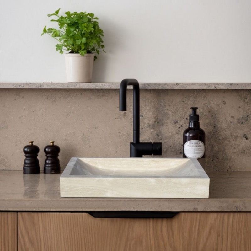 Troia Light Travertine Rectangular Above Vanity Bathroom Vessel Sink (W)16 (L)27.5 (H)4