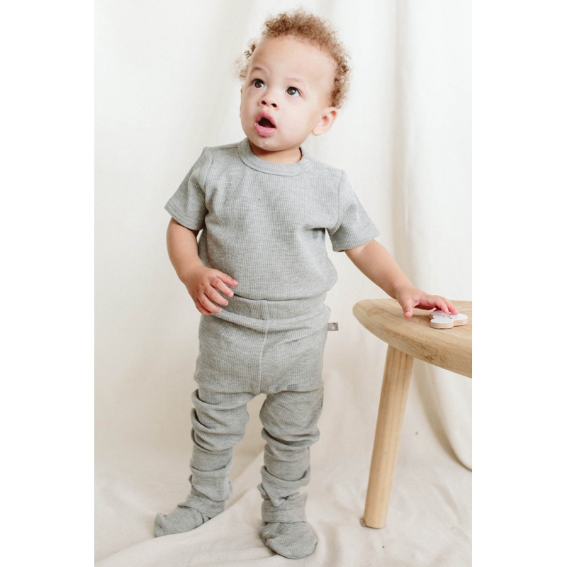 WAFFLE THERMAL S/S BODYSUIT | THUNDERSTORM | FITS SNUG