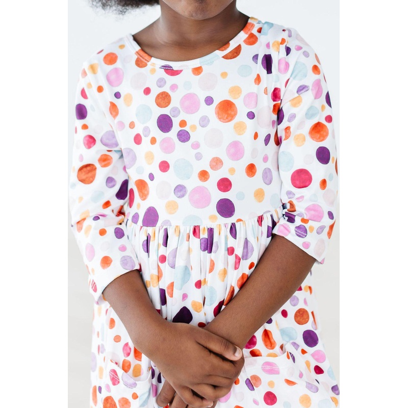 Watercolor Pebbles 3/4 Sleeve Pocket Twirl Dress