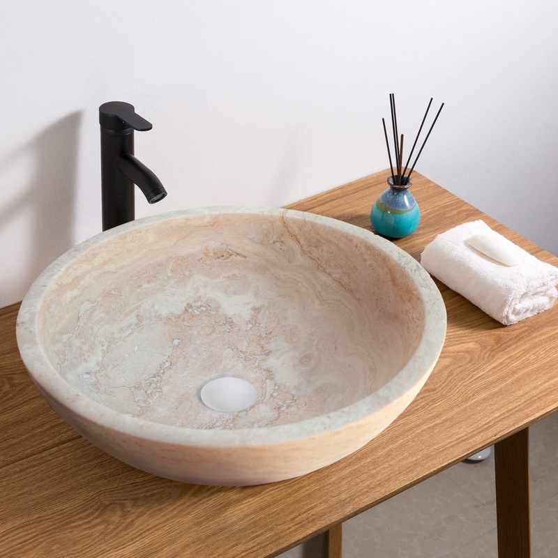 Beige Travertine Above Vanity Bathroom Vessel Sink Honed and Filled (D)18 (H)6